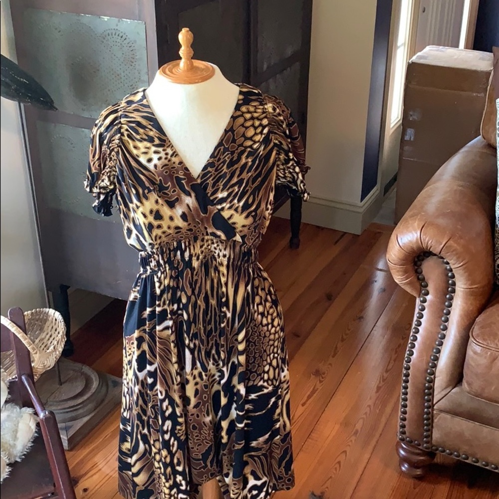 Spense Black/Brown/Gold/White Dress Size 10
